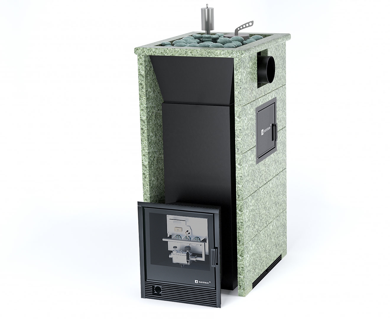 Печь Геленджик М2 в трехстороннем кожухе с открытым верхом с боковым подключением