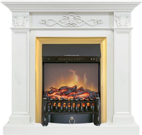 Каминокомплект Verona - Белый дуб с очагом Fobos FX M Brass